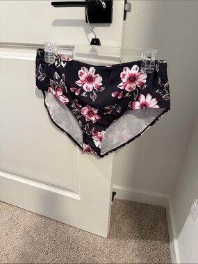Amazon Women’s Black Bikini Bottoms with Pink Floral Pattern
